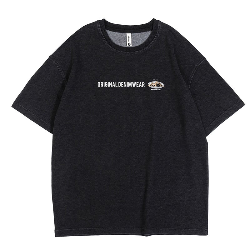 Four Seasons Cotton House American 250G Heavy Short-Sleeved T-Shirt Men'S Summer Round Neck Loose Men'S Retro Distressed Bottoming Shirt - Image 5