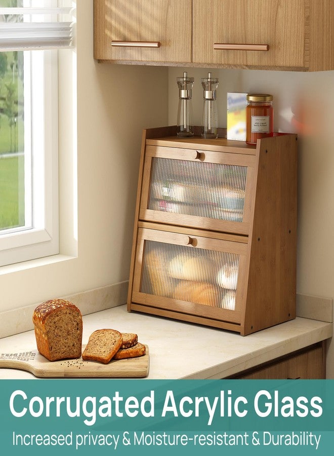 viewcare Extra Large Bread Box, Double Layer Bread Box for Kitchen Counter, Bamboo Wood Large Capacity Bread Storage Bin with Acrylic Wavy Door Panel - Image 5