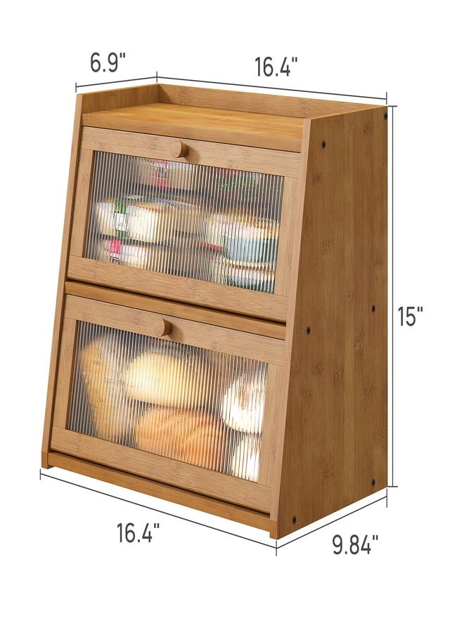 viewcare Extra Large Bread Box, Double Layer Bread Box for Kitchen Counter, Bamboo Wood Large Capacity Bread Storage Bin with Acrylic Wavy Door Panel - Image 4