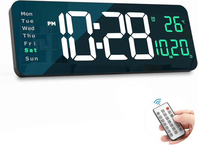 YISILE - ساعة حائط رقمية بحجم 16.2 بوصة مع شاشة LED كبيرة، وجهاز تحكم عن بعد ومخفت سطوع تلقائي باللون الأخضر - Image 1