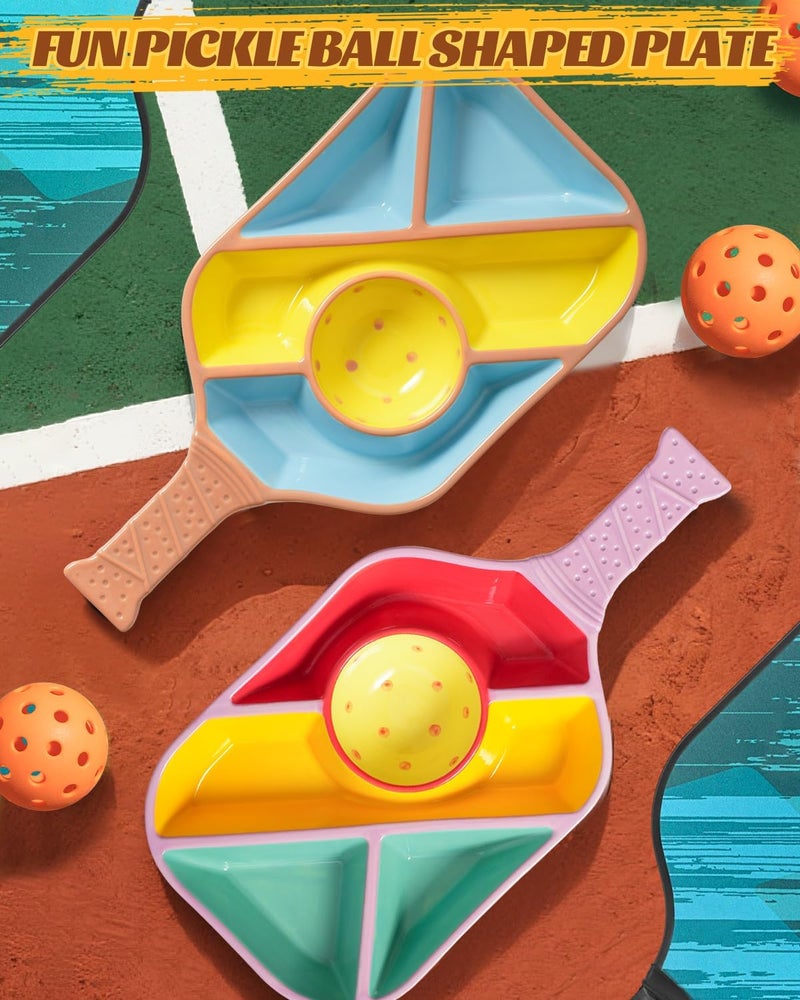 Payarma Pickleball Snack Serving Tray - Ceramic Bat Shaped Snack Platter with 5 Compartments & Dip Bowl - Fun Gift for Man & Women, Parties, Father's Day & Pickleball Accessories(Pink) - Image 2