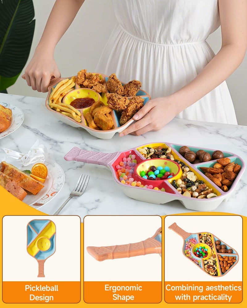Payarma Pickleball Snack Serving Tray - Ceramic Bat Shaped Snack Platter with 5 Compartments & Dip Bowl - Fun Gift for Man & Women, Parties, Father's Day & Pickleball Accessories(Pink) - Image 4