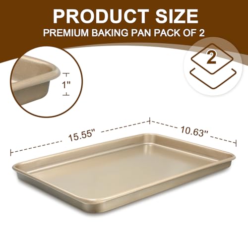 Wildone Baking Sheet Pan Set of 2, Wildone Commercial Cookie Sheets for Baking, Nonstick Carbon Steel Jelly Roll Pan Oven Tray 15x10 Inch, Heavy Duty & Easy Clean - Image 2