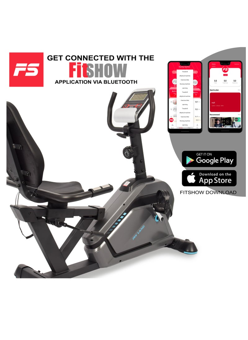 Sky Land - Luxury Exercise Bike with Wheels | Magnetic Recumbent Bike with Backrest Seat, Fit Show App, Bluetooth & Tablet Rack for Home Use - Image 1