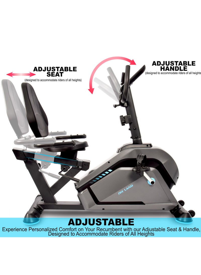 Sky Land - Luxury Exercise Bike with Wheels | Magnetic Recumbent Bike with Backrest Seat, Fit Show App, Bluetooth & Tablet Rack for Home Use - Image 1