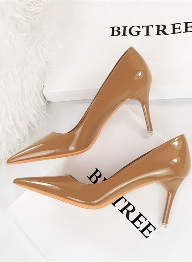 BIGTREE Pointed High-Heeled Shoes 7.5CM Brown