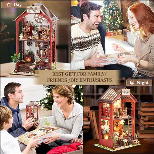 RONSTONE DIY Book Nook Kits Booknook-Creativity 3D Wooden Puzzle Bookend Bookshelf Decor -Booknook Kit for Adults Miniature House Dollhouse Kit with LED Light Crafts for Adult - Image 4