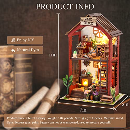 RONSTONE DIY Book Nook Kits Booknook-Creativity 3D Wooden Puzzle Bookend Bookshelf Decor -Booknook Kit for Adults Miniature House Dollhouse Kit with LED Light Crafts for Adult - Image 5