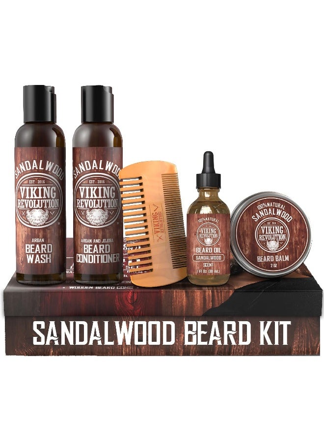 Viking Revolution Ultimate Beard Care Conditioner Kit Beard Grooming Kit For Men SoftensSmoothes And Soothes Beard ItchContains Beard Wash & ConditionerBeard OilBeard Balm And Beard CombSandalwood Scent - Image 1