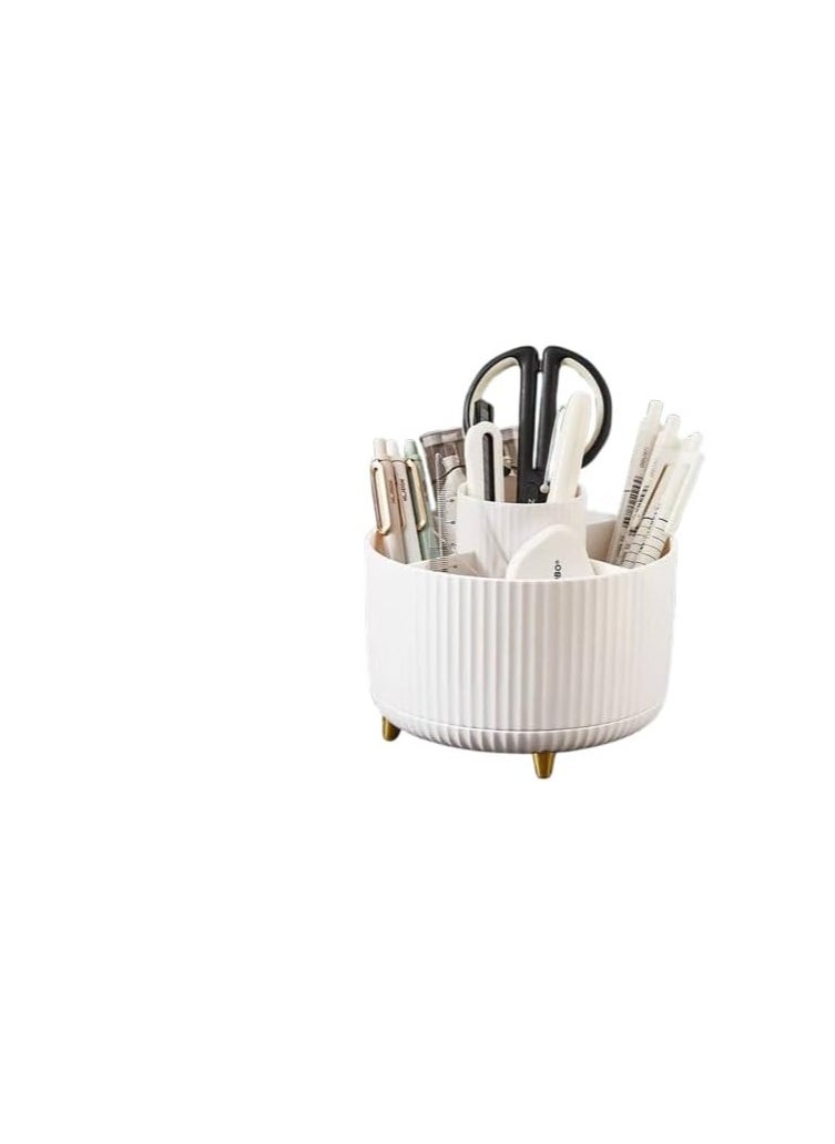 Rotating makeup organizer for dressing table in carton, 5 compartments, multi-use, very high quality, available in 3 colors B (white)