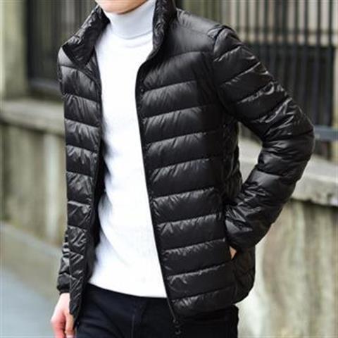 Vertical Collar Light Cotton-padded Jacket Mens Middle-aged Fashionable Students Thin Cotton-padded Jacket Outdoor Leisure Sports Portable No Running Hair Black 