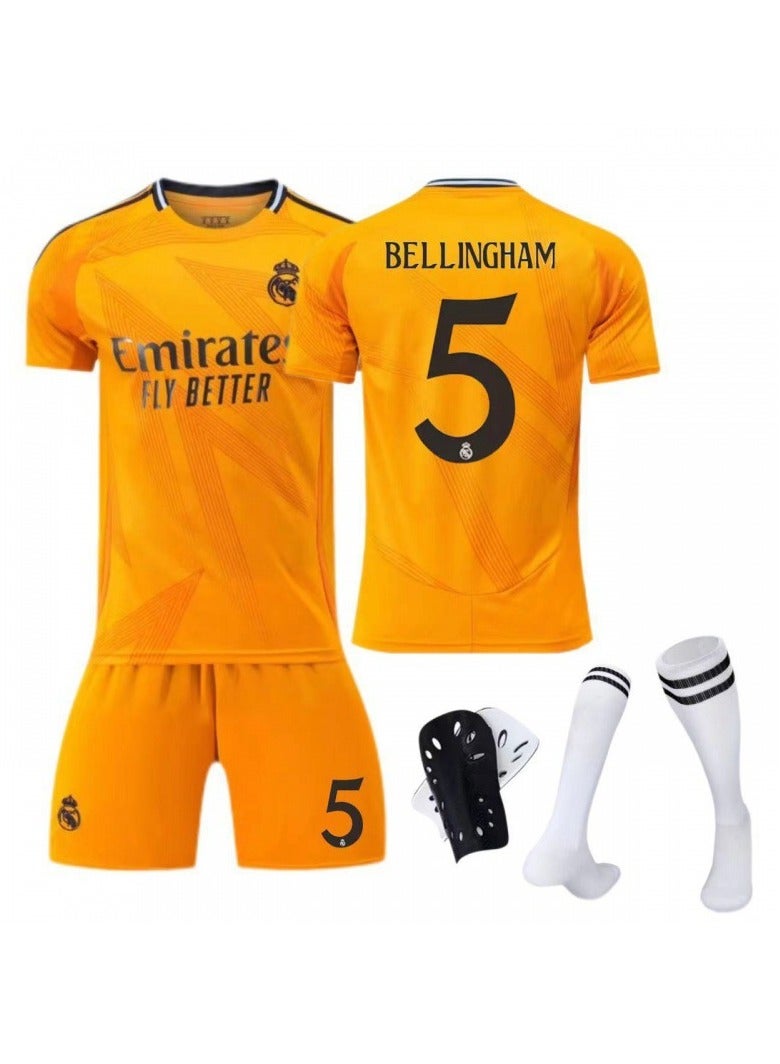 general 2425 Real Madrid away football uniform set orange 5 Bellingham jersey with socks for fans teenagers and adults gifts  - Image 1