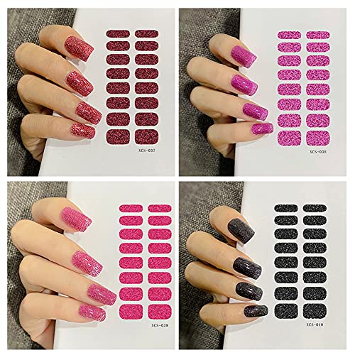 KTAABTR 12 Sheets Glitter Nail Wraps Nail Polish Strips Solid Color Nail Polish Stickers Shine Full Wrap Nail Decals Self Adhesive Nail Art Polish Stickers for Women Girls Manicure Tips Decor - Image 4