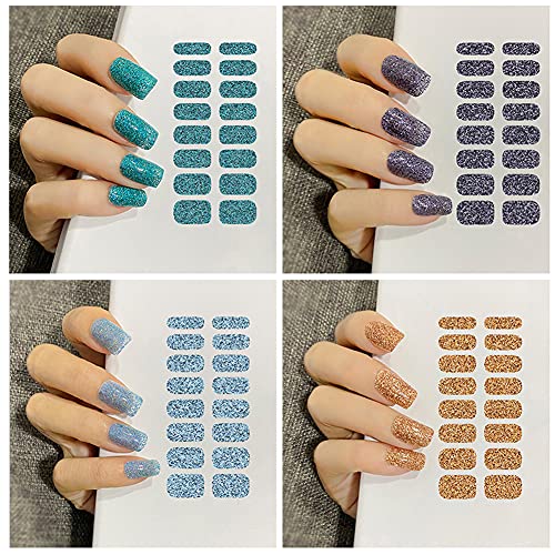 KTAABTR 12 Sheets Glitter Nail Wraps Nail Polish Strips Solid Color Nail Polish Stickers Shine Full Wrap Nail Decals Self Adhesive Nail Art Polish Stickers for Women Girls Manicure Tips Decor - Image 2