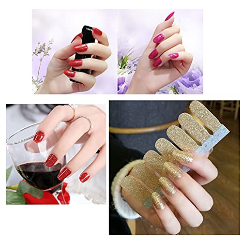 KTAABTR 12 Sheets Glitter Nail Wraps Nail Polish Strips Solid Color Nail Polish Stickers Shine Full Wrap Nail Decals Self Adhesive Nail Art Polish Stickers for Women Girls Manicure Tips Decor - Image 5
