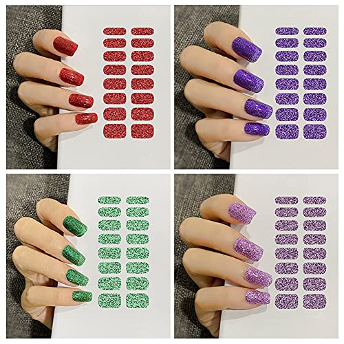 KTAABTR 12 Sheets Glitter Nail Wraps Nail Polish Strips Solid Color Nail Polish Stickers Shine Full Wrap Nail Decals Self Adhesive Nail Art Polish Stickers for Women Girls Manicure Tips Decor - Image 3