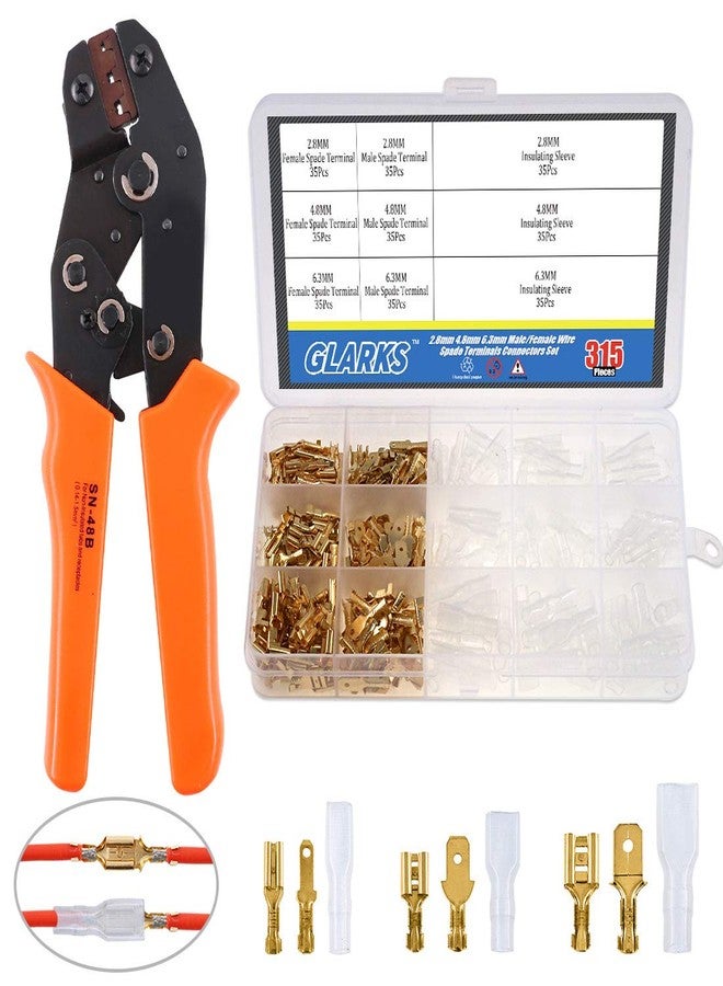 Glarks Self-Adjusting Wire Terminals Crimping Pliers Tool AWG26-16(0.5-1.5mm²) with 315Pcs 2.8mm 4.8mm 6.3mm Male/Female Wire Spade Connectors Terminals Crimper Kit - Image 1