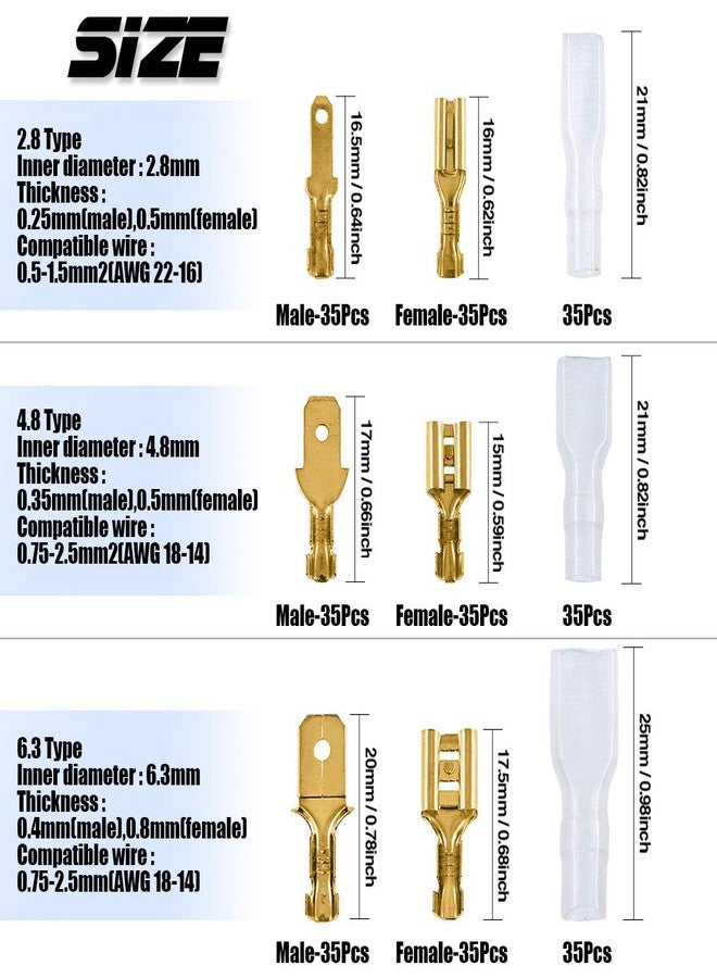 Glarks Self-Adjusting Wire Terminals Crimping Pliers Tool AWG26-16(0.5-1.5mm²) with 315Pcs 2.8mm 4.8mm 6.3mm Male/Female Wire Spade Connectors Terminals Crimper Kit - Image 2