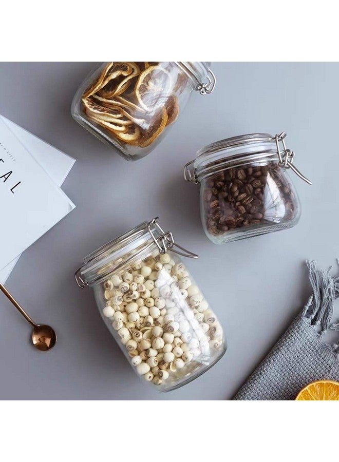 OLWICK جرار زجاجية محكمة الإغلاق OLWICK® 4 قطع مع أغطية - حاوية تخزين دائرية مع ختم شفاف ومشبك سلكي لتخزين الطعام في المطبخ للحفظ، الحبوب، المعكرونة، السكر، الفاصوليا، التوابل (دائري) (1000 مل) - Image 2