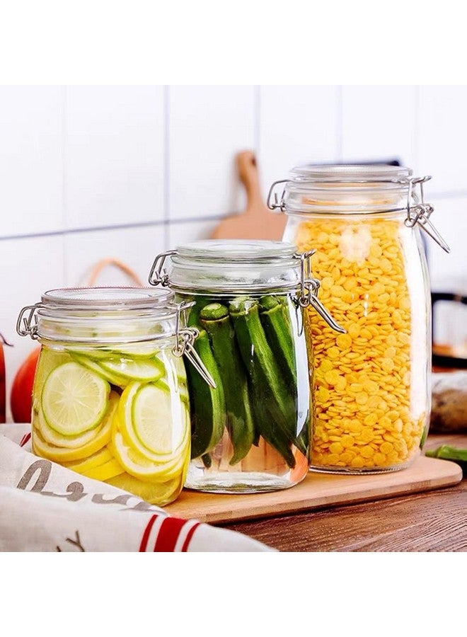 OLWICK جرار زجاجية محكمة الإغلاق OLWICK® 4 قطع مع أغطية - حاوية تخزين دائرية مع ختم شفاف ومشبك سلكي لتخزين الطعام في المطبخ للحفظ، الحبوب، المعكرونة، السكر، الفاصوليا، التوابل (دائري) (1000 مل) - Image 3