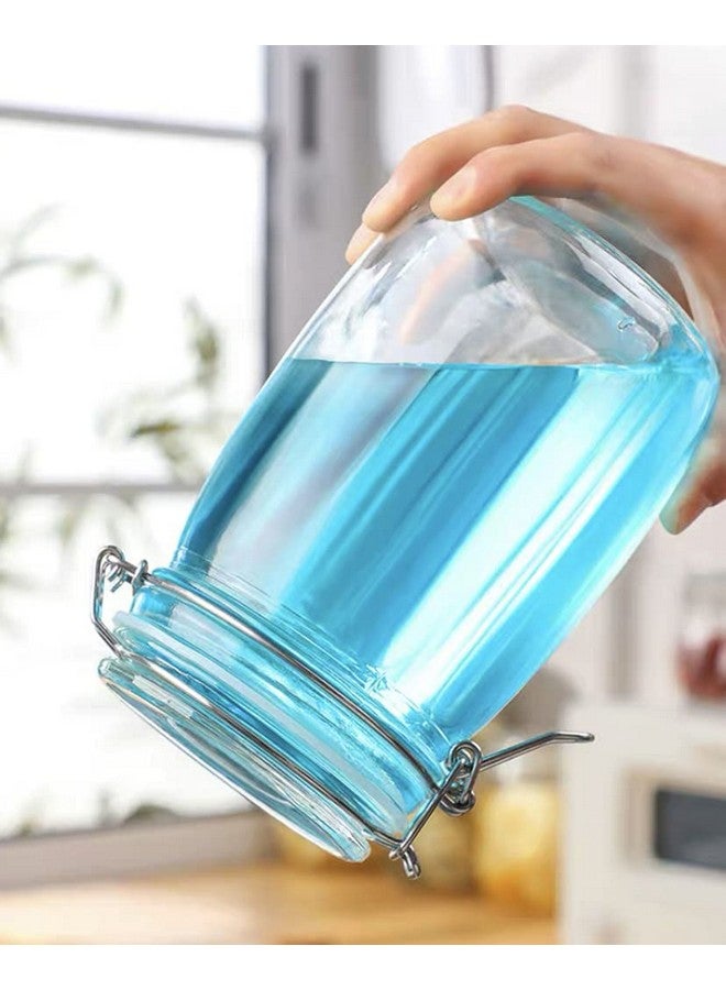 OLWICK جرار زجاجية محكمة الإغلاق OLWICK® 4 قطع مع أغطية - حاوية تخزين دائرية مع ختم شفاف ومشبك سلكي لتخزين الطعام في المطبخ للحفظ، الحبوب، المعكرونة، السكر، الفاصوليا، التوابل (دائري) (1000 مل) - Image 5