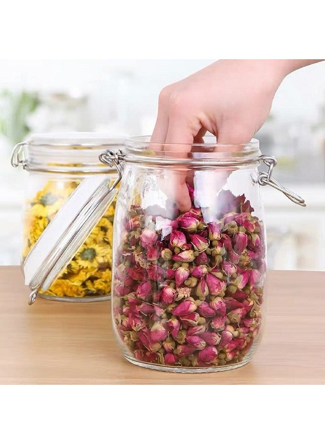 OLWICK جرار زجاجية محكمة الإغلاق OLWICK® 4 قطع مع أغطية - حاوية تخزين دائرية مع ختم شفاف ومشبك سلكي لتخزين الطعام في المطبخ للحفظ، الحبوب، المعكرونة، السكر، الفاصوليا، التوابل (دائري) (1000 مل) - Image 4