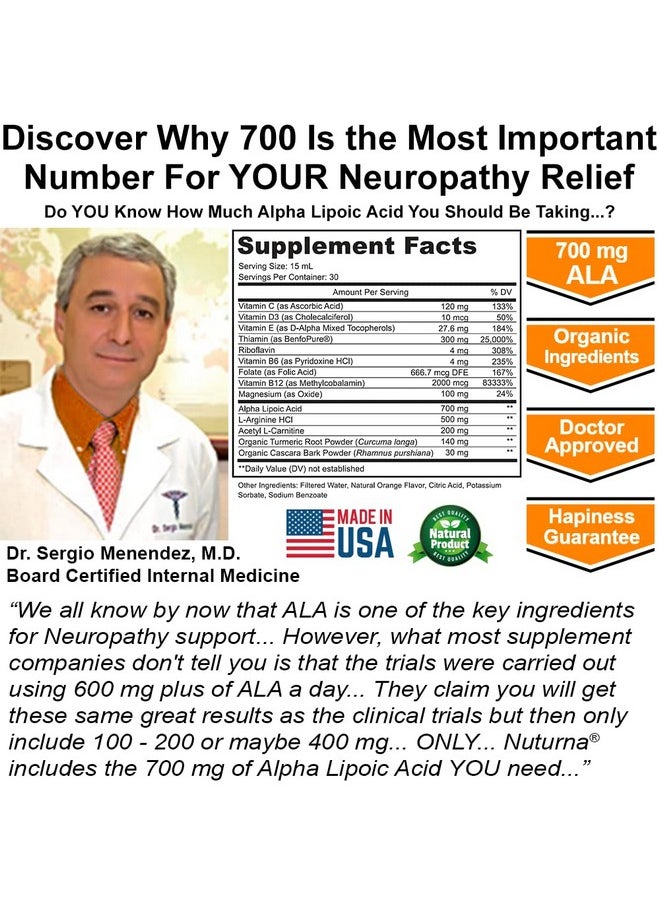 Nuturna - Neuropathy Sciatica Nerve Liquid Blend With 700 Mg Alpha Lipoic Acid Benfotiamine Peripheral Neuropathy Sciatic Back Feet Hand Legs Toe Best Maximum Strength Natural Renew Blend 16 Oz - Image 1