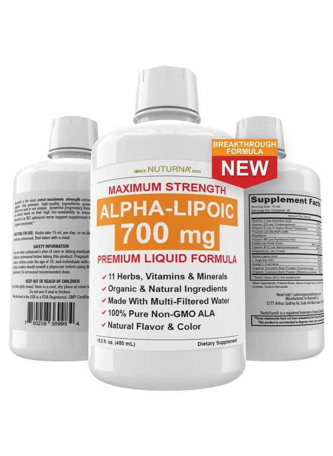 Nuturna - Neuropathy Sciatica Nerve Liquid Blend With 700 Mg Alpha Lipoic Acid Benfotiamine Peripheral Neuropathy Sciatic Back Feet Hand Legs Toe Best Maximum Strength Natural Renew Blend 16 Oz - Image 1