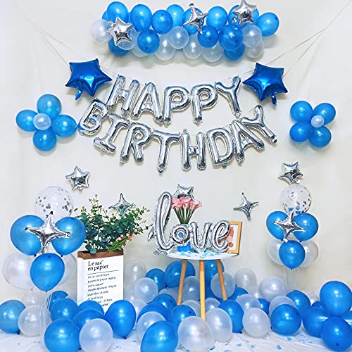 iPartycool 78Pcs Birthday Party Decorations 3D Foil Happy Birthday Banners Rose petals 32in Love Balloon 12pcs Star Balloon 52pcs Latex Confetti Birthday Balloons for Adults Women Men Boy 2SB - Image 1