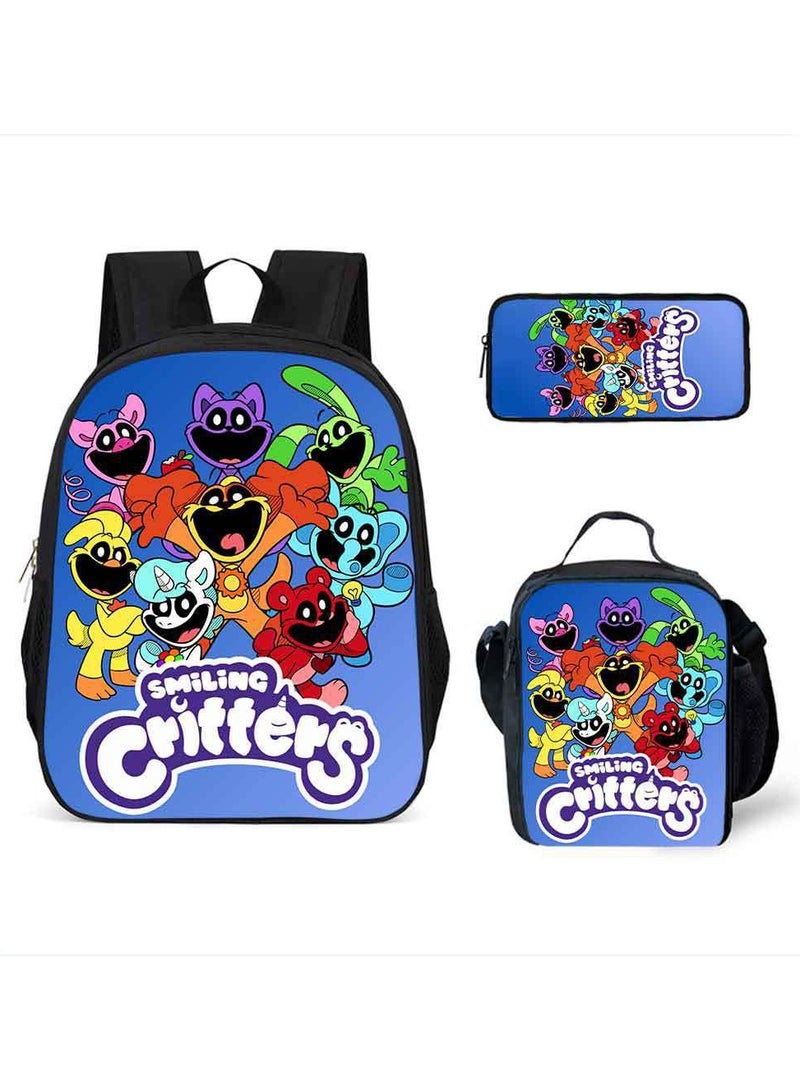 Smiling Schoolbag Three-Piece Set Cartoon Backpack Smiling Small Animals 29*42*16cm