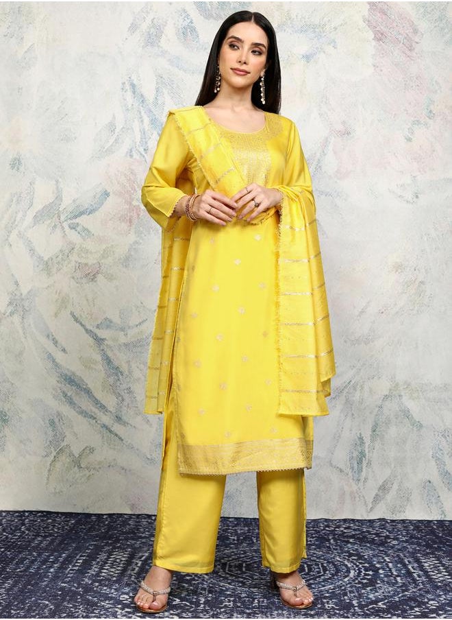 Vishudh Women Yellow Printed Viscose Kurta Set by Styli  - Image 1