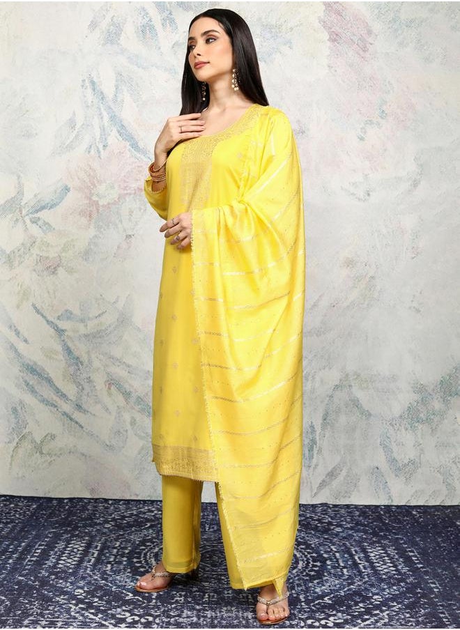 Vishudh Women Yellow Printed Viscose Kurta Set by Styli  - Image 3