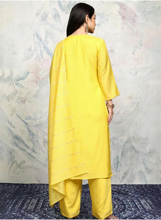 فيشود Women Yellow Printed Viscose Kurta Set