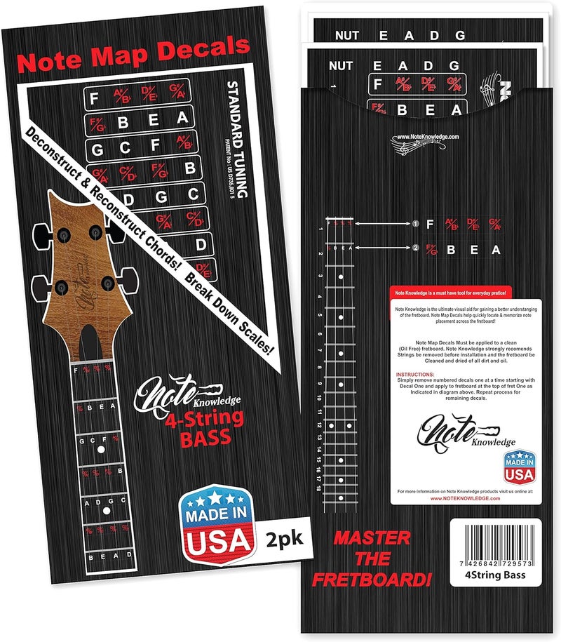 Note Knowledge Bass Guitar Fretboard Note Map Decals/Stickers for Learning Notes, Chords & Scales. - Image 2