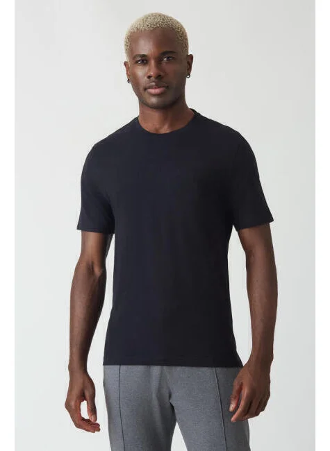 Bisse Men's Silk Finished Basic Crew Neck T-Shirt BLACK TS22Y22011_D99