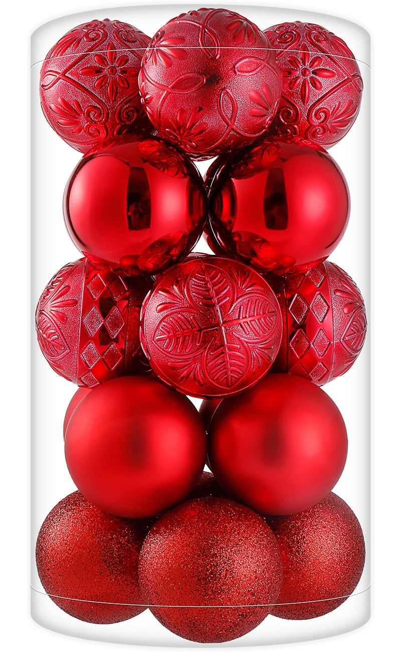 20ct Red Christmas Ball Ornaments Shatterproof Plastic Christmas Tree Decorations for Xmas Party Home Office Holiday Decor Large Size 315 80mm
