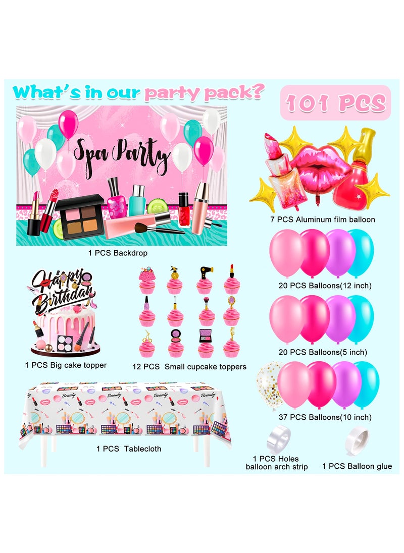 Makeup Birthday Party Decorations, 101 Pcs Spa Birthday Party Supplies Masquerade Balloons Backdrop Cake Toppers Tablecloth - pzsku/Z15DC09B67DBF3DA539E6Z/45/_/1739175075/3b4158cc-43a6-4da7-8497-4bfbf3402803