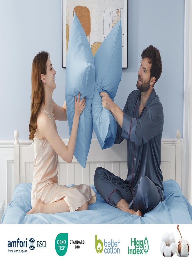 HOMTEC Cotton Pillow Cases Standard Size, 20 by 30 inches Queen Pillowcases, Light Blue Pillow Cases Set of 2, Pillow Cases Queen Cotton Percale Weave Pre-Shrunk Breathable and Hypoallergenic - Image 5