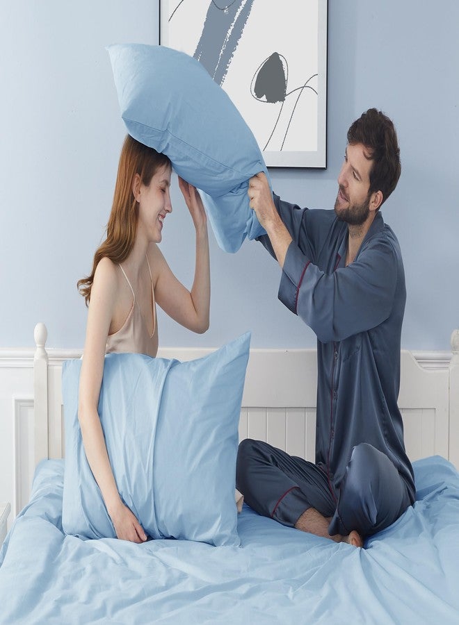 HOMTEC Cotton Pillow Cases Standard Size, 20 by 30 inches Queen Pillowcases, Light Blue Pillow Cases Set of 2, Pillow Cases Queen Cotton Percale Weave Pre-Shrunk Breathable and Hypoallergenic - Image 2