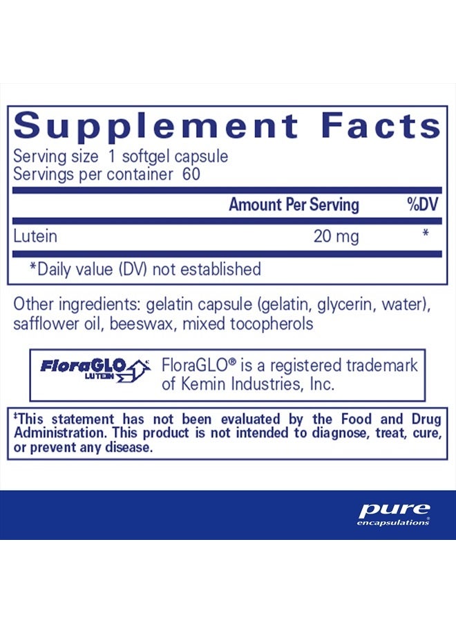 Pure Encapsulations Lutein 20 mg | Hypoallergenic Antioxidant Support for Healthy Visual Function | 60 Softgel Capsules - Image 2