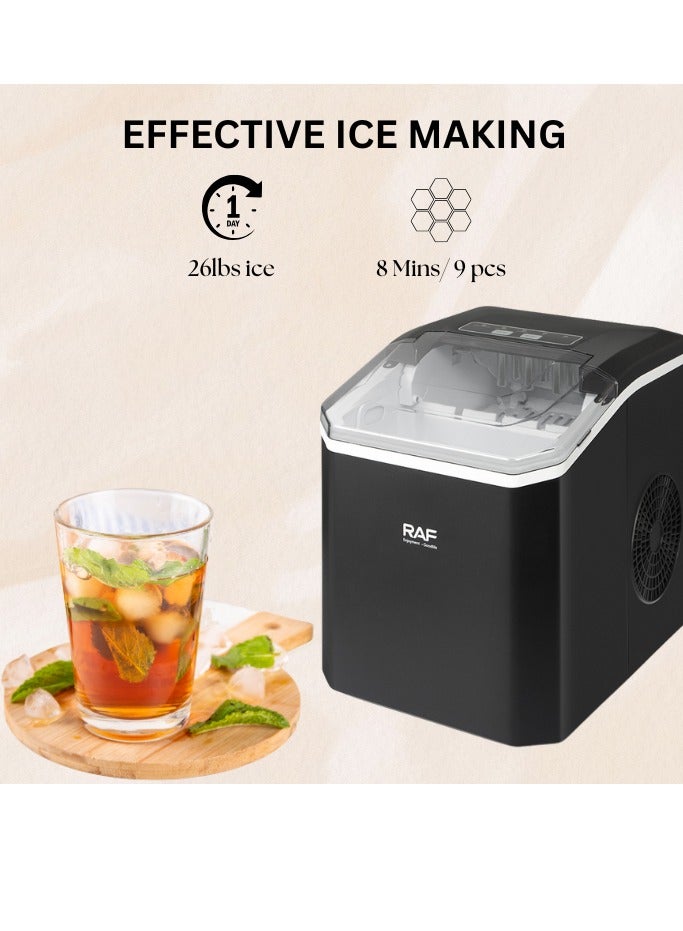آر إيه أف آلة صنع الثلج RAF - آلة صنع ثلج محمولة على الطاولة، 26 رطلاً في 24 ساعة، تنظيف تلقائي، حجم ثلج قابل للتعديل، تشغيل هادئ للمنزل والمكتب والحفلات - Image 2