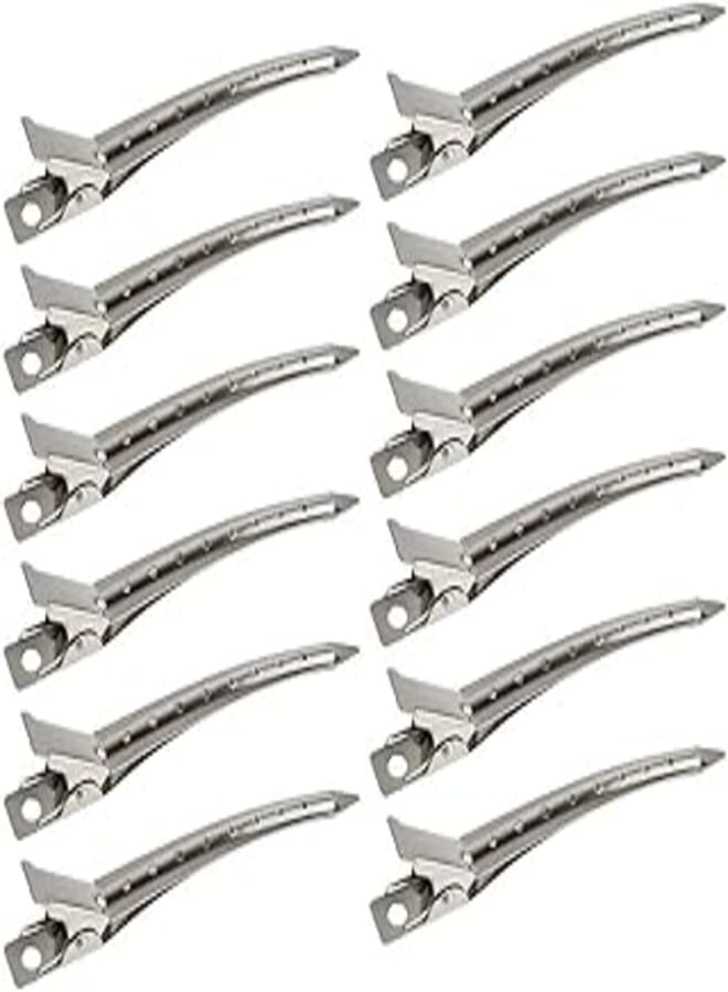 HotsUAE 12 Packs Duck Bill Clips, 9cm Rustproof Metal Alligator Curl Clips with Holes for Hair Styling, Hair Coloring, Silver