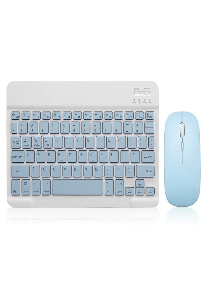 Guiheng Bluetooth Keyboard and Mouse Combo Rechargeable Portable Wireless Keyboard Mouse Set for Apple iPad iPhone iOS 13 and Above Samsung Tablet Phone Smartphone Android Windows (10 inch Blue) - Image 1