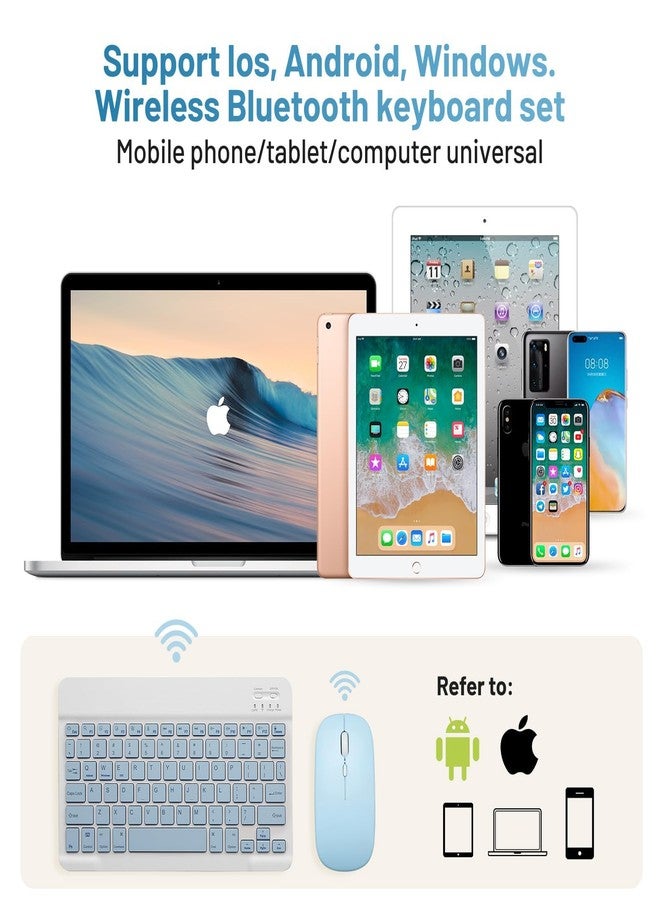 Guiheng Bluetooth Keyboard and Mouse Combo Rechargeable Portable Wireless Keyboard Mouse Set for Apple iPad iPhone iOS 13 and Above Samsung Tablet Phone Smartphone Android Windows (10 inch Blue) - Image 2