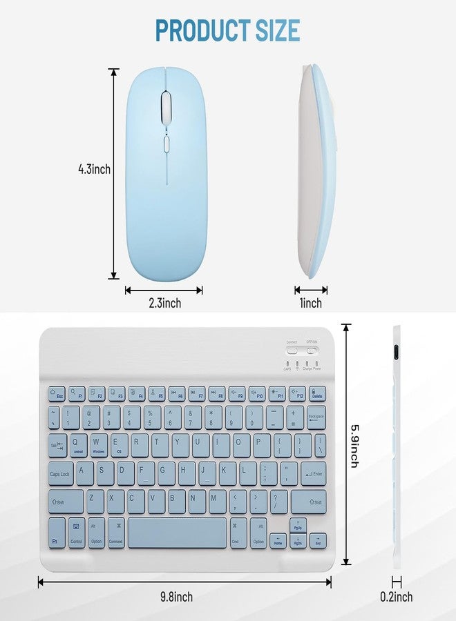 Guiheng Bluetooth Keyboard and Mouse Combo Rechargeable Portable Wireless Keyboard Mouse Set for Apple iPad iPhone iOS 13 and Above Samsung Tablet Phone Smartphone Android Windows (10 inch Blue) - Image 4