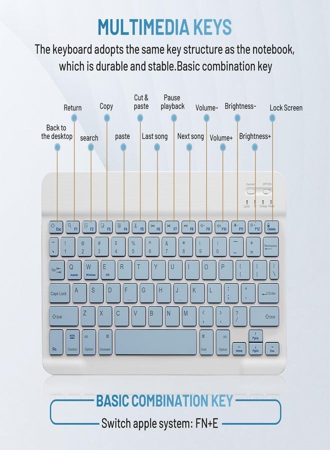 Guiheng Bluetooth Keyboard and Mouse Combo Rechargeable Portable Wireless Keyboard Mouse Set for Apple iPad iPhone iOS 13 and Above Samsung Tablet Phone Smartphone Android Windows (10 inch Blue) - Image 5