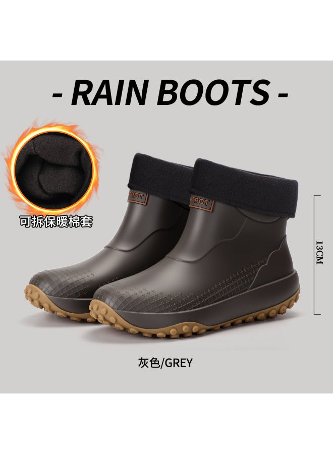 Men's And Women's Cotton Warm Rain Boots Short-tube Spring & Fall Fashionable Rain Boots For Outer Wear Non-slip Waterproof Work Car Wash Water Shoes Winter