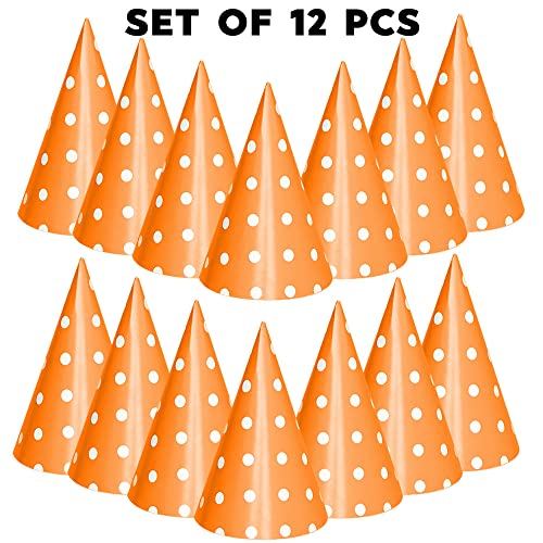 Festiko® Polka Dot Cone Party Hats (12 Pcs), Theme Birthday Supplies, Return Gifts for Kids, Gift Accessories, Party Items, Paper Cone Party Hats/Cap, Party wearables,Orange - Image 2