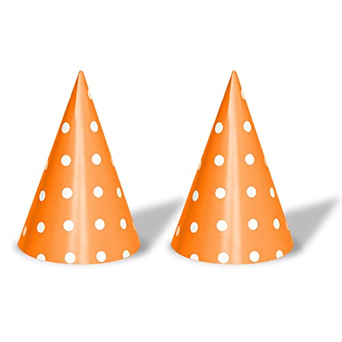 Festiko® Polka Dot Cone Party Hats (12 Pcs), Theme Birthday Supplies, Return Gifts for Kids, Gift Accessories, Party Items, Paper Cone Party Hats/Cap, Party wearables,Orange - Image 1