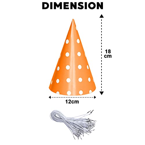 Festiko® Polka Dot Cone Party Hats (12 Pcs), Theme Birthday Supplies, Return Gifts for Kids, Gift Accessories, Party Items, Paper Cone Party Hats/Cap, Party wearables,Orange - Image 3